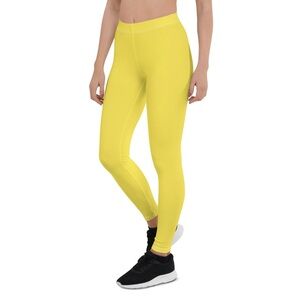 Women Preppy Yellow Gym Workout Leggings, Small